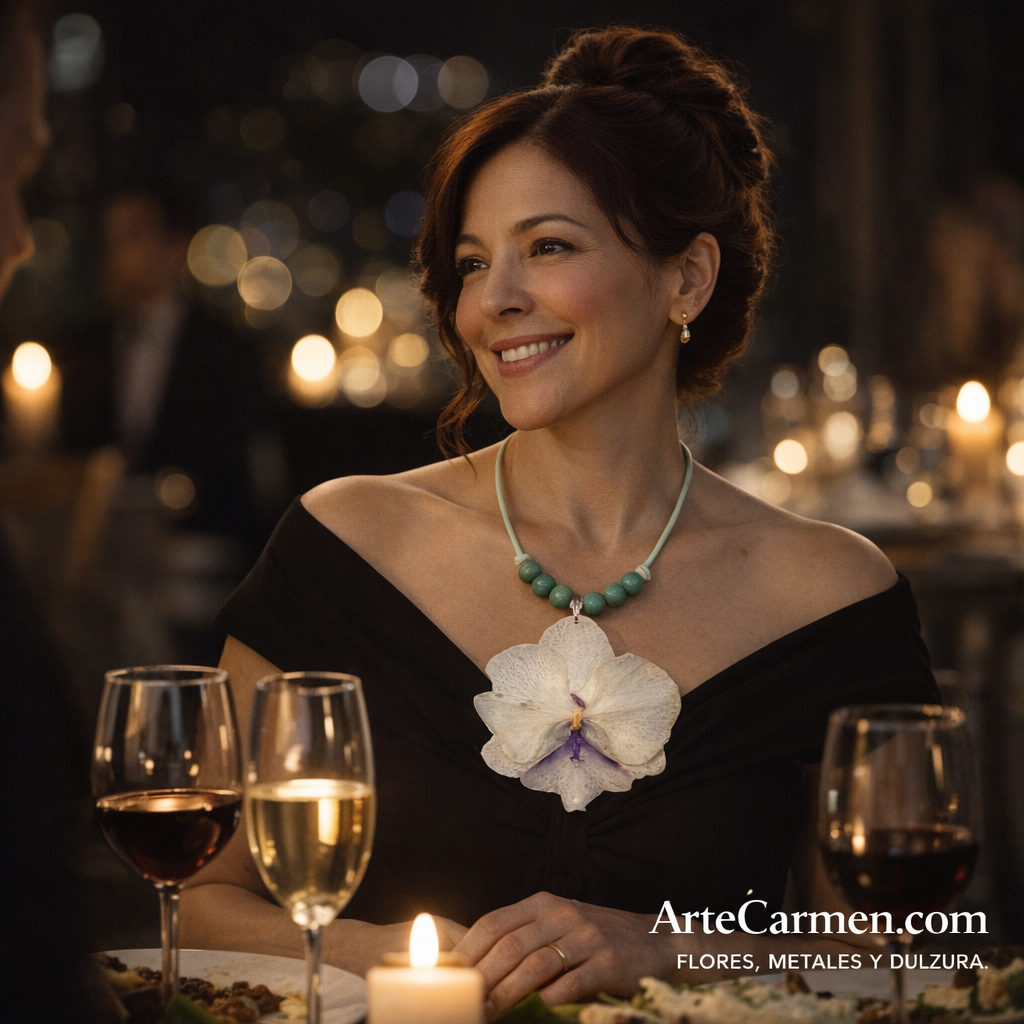 Collar Botánico – Orquídea Blanca Phalaenopsis en Resina